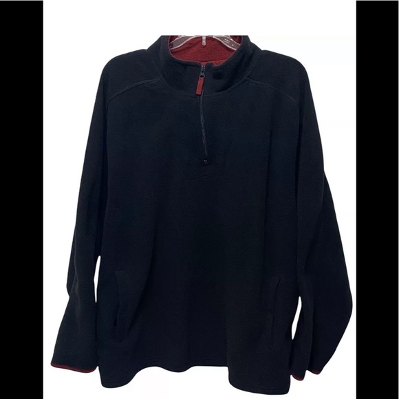 Basic Editions Men's Fleece Pullover Jacket Half Zip L Navy Blue Red Outerwear - Picture 1 of 8